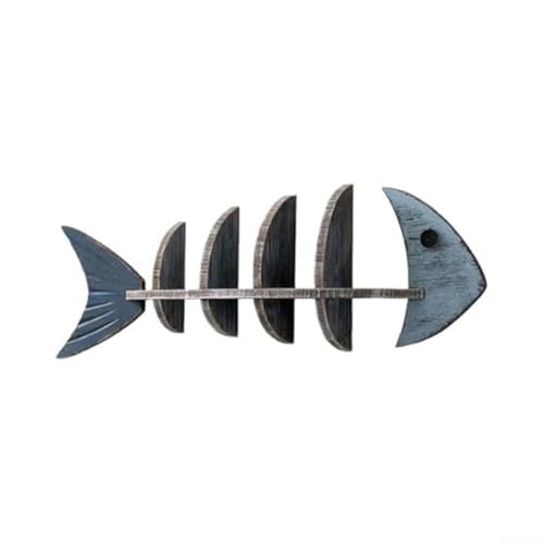 GLFLOW Coastal Blue Fishbone Wooden Floating Shelf, Wall Mounted Wood Shelf, Fish Shaped Display Rack for Living Room Bedroom(A) von GLFLOW