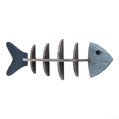 GLFLOW Coastal Blue Fishbone Wooden Floating Shelf, Wall Mounted Wood Shelf, Fish Shaped Display Rack for Living Room Bedroom(B) von GLFLOW