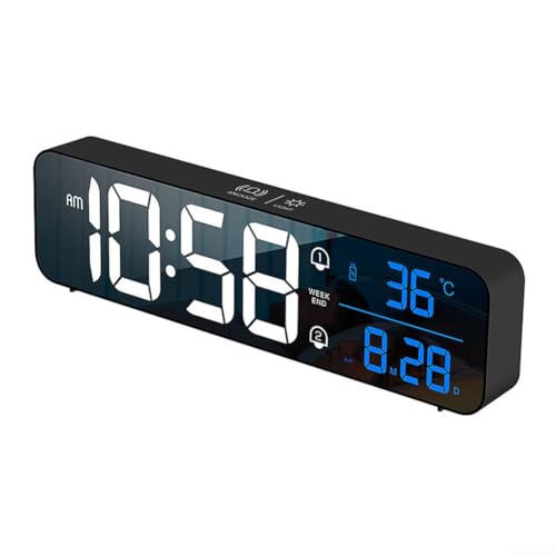 GLFLOW Digitaler LED-Wecker mit USB-Anschluss, wiederaufladbar, großer Bildschirm, Temperaturanzeige, Dual-Alarme, einstellbare Helligkeit für Schlafzimmer (schwarz) von GLFLOW