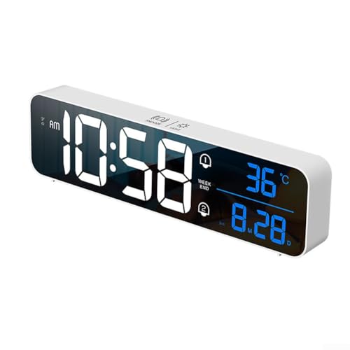 GLFLOW Digitaler LED-Wecker mit USB-Anschluss, wiederaufladbar, großer Bildschirm, Temperaturanzeige, Dual-Alarme, einstellbare Helligkeit für Schlafzimmer (weiß) von GLFLOW