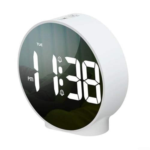GLFLOW Digitaler Wecker mit großem gebogenem LED-Display, zwei Weckzeiten, dimmbare Helligkeit, Schlummerfunktion (weiß) von GLFLOW