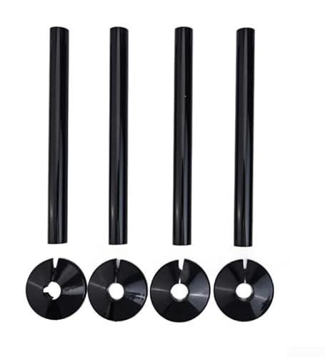 GLFLOW Heizkörperrohrabdeckungs-Set, 300 mm x 15 mm, PVC-Kunststoff-Rohrabdeckung mit Rosetten, schwarz, 4 Stück von GLFLOW