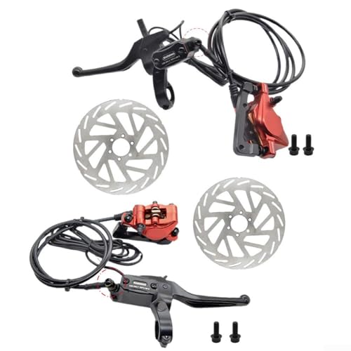 GLFLOW Hydraulisches Bremssystem für E-Bikes mit automatischer Abschaltung. Zweikolben-Scheibenbremsen aus Aluminiumlegierung (links mit Scheibe) von GLFLOW
