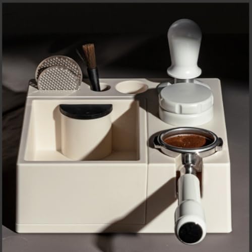 GLFLOW Kaffeeklopfbox Organizer für 51 mm - 58 mm Tamper-Verteiler und Pucksieb, ABS und Silikon, rutschfeste Kaffeestation mit Aufbewahrung (weiß) von GLFLOW