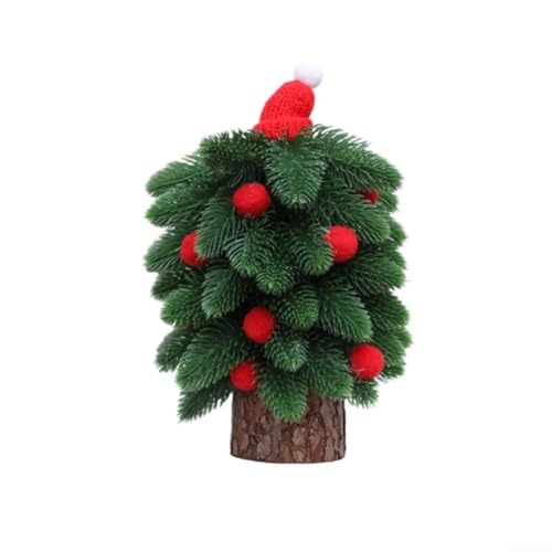 GLFLOW Mini-Tisch-Weihnachtsbaum, Holzsockel, künstliche Feiertags-Desktop-Dekoration, für Zuhause, Büro, 26 x 15 x 15 cm (klein) von GLFLOW