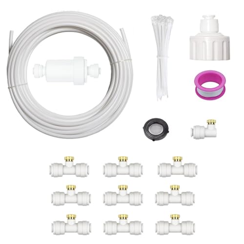GLFLOW Outdoor Misting Cooling System, Wassernebel mit 10.0 m Gartenschlauch, Messingdüsen, für Terrasse, Pergola, Gewächshaus (weiß, 10 m 10 Kopf) von GLFLOW