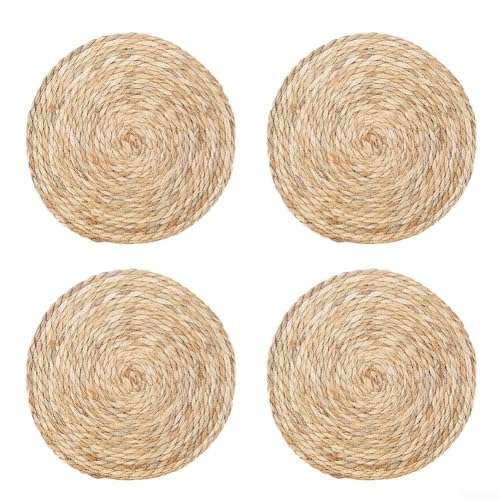 GLFLOW Runde gewebte Platzdeckchen, 33/35 cm, Stroh, hitzebeständig, für Esstisch, Hochzeit oder Party (33 cm x 4) von GLFLOW
