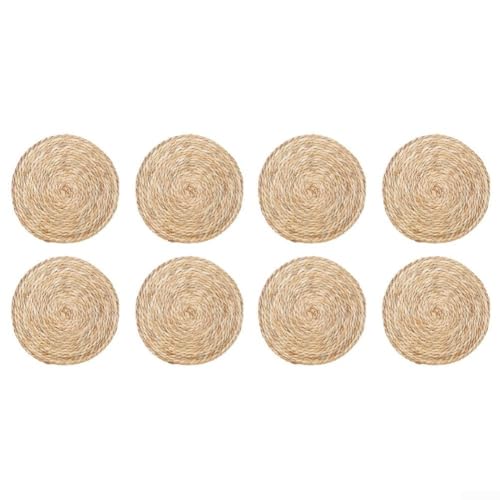 GLFLOW Runde gewebte Platzdeckchen, 33/35 cm, Stroh, hitzebeständig, für Esstisch, Hochzeit oder Party (33 cm x 8) von GLFLOW