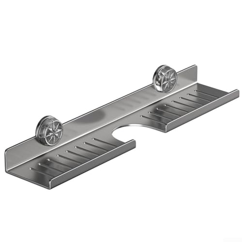 GLFLOW Saugnapf-Regal für Bad und Küche, mit Abfluss, kein Bohren, Walnuss und Aluminium, zum Aufhängen von Wasserhahn, grau (graues Regal 50 cm) von GLFLOW