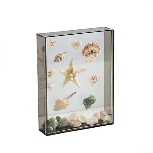 GLFLOW Shadow Box Rahmen, kreativer Acryl-Blumen-Display-Rahmen, DIY-Fotobox, dekorative Vitrine mit doppelseitigem Design, 26 x 31 cm (grau) von GLFLOW