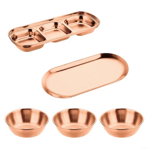 GLFLOW Soßenschalen-Set aus Edelstahl, 5-teilig, Dip-Schalen mit Ablageschale, Küchengewürzbehälter, stapelbare Servierschalen (Roségold) von GLFLOW