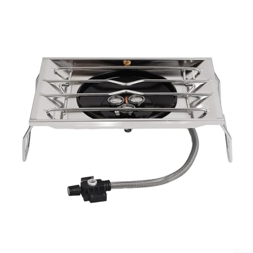 GLFLOW Tragbarer Campingkocher Tisch Isobutan Gasherd mit stufenloser Flammensteuerung zum Kochen im Freien Grillen Picknick (Edelstahl) von GLFLOW