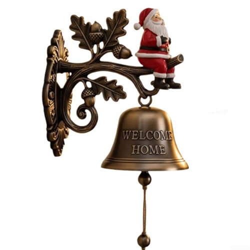 GLFLOW Türklingel aus Gusseisen, 10 cm, rustikale Bronze, wetterbeständig, mit Pinguin-, Rentier-, Schneemann- oder Weihnachtsmann-Design von GLFLOW