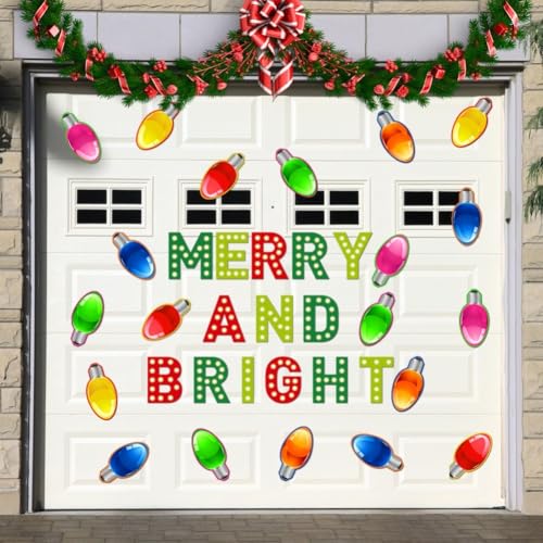 GLFLOW Weihnachts-Garagentor-Aufkleber-Set mit fröhlichen und hellen Buchstaben und bunten Glühbirnen, Outdoor-Urlaubsdekoration (1) von GLFLOW