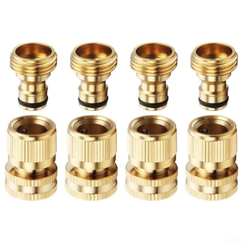 Gartenschlauch, 3/4-Zoll-Schnellverbindungs-Set mit Messing-Buchsen und männlichen Anschlüssen für stabilen und auslaufsicheren Wasserschlauchanschluss (4 Stück) von GLFLOW