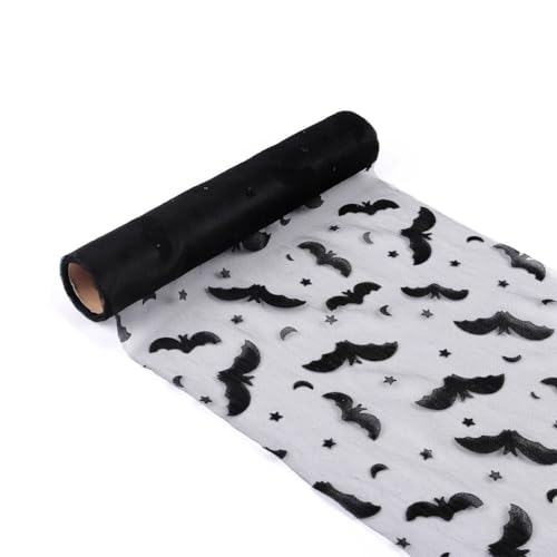 Gaze-Garnrolle mit Halloween-Fledermaus- und Spinnennetz-Design, Tischläufer und Tischset für Urlaub und Veranstaltung Tischdekoration (A) von GLFLOW