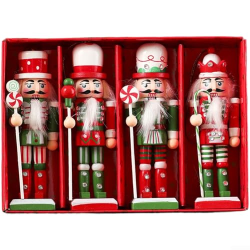 Holz Weihnachten Nussknacker Ornament Set mit Seil zum Aufhängen, Europäischer Stil Urlaub Dekoration für Baum, Regale, Fenster (B) von GLFLOW