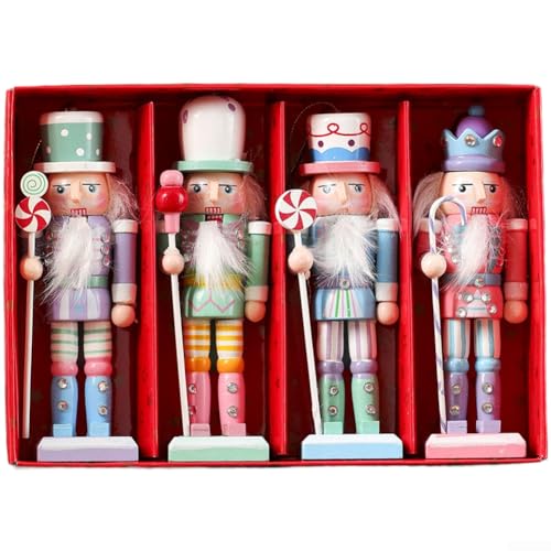 Holz Weihnachten Nussknacker Ornament Set mit Seil zum Aufhängen, Europäischer Stil Urlaub Dekoration für Baum, Regale, Fenster (C) von GLFLOW