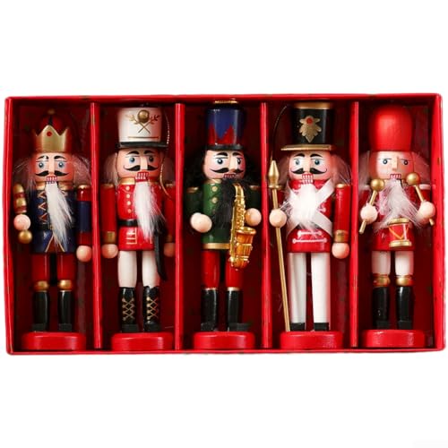 Holz Weihnachten Nussknacker Ornament Set mit Seil zum Aufhängen, Europäischer Stil Urlaub Dekoration für Baum, Regale, Fenster (D) von GLFLOW