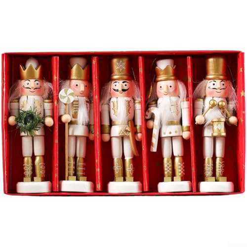 Holz Weihnachten Nussknacker Ornament Set mit Seil zum Aufhängen, Europäischer Stil Urlaub Dekoration für Baum, Regale, Fenster (E) von GLFLOW