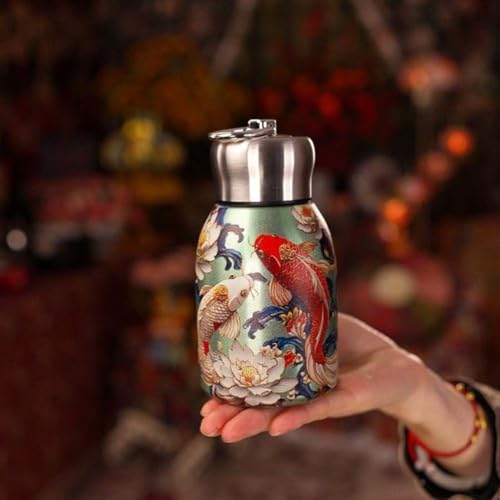 Isolierte Trinkflasche aus 316 Edelstahl, stilvolles Retro-Design, hält die Getränketemperatur für Stunden, ideal für Büro oder Abenteuer (grüner Fisch) von GLFLOW