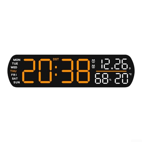 LED-Digitalwecker mit Temperatur- und Feuchtigkeitsanzeige, einstellbarer Helligkeit, Dual-Alarm und Countdown-Timer-Funktionalität (Gelb A) von GLFLOW
