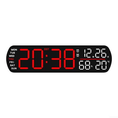LED-Digitalwecker mit Temperatur- und Feuchtigkeitsanzeige, einstellbarer Helligkeit, Dual-Alarm und Countdown-Timer-Funktionalität (Rot A) von GLFLOW