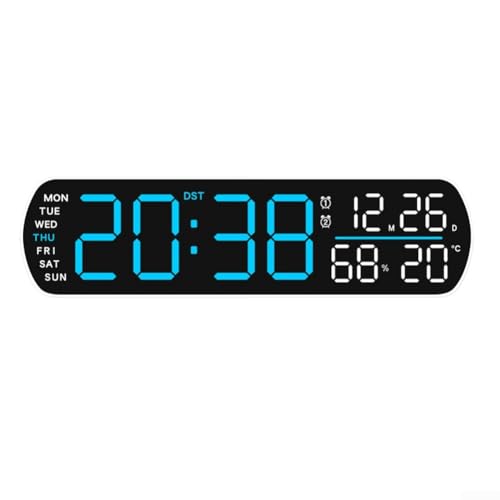 LED-Digitalwecker mit Temperatur- und Feuchtigkeitsanzeige, einstellbarer Helligkeit, Dual-Alarm und Countdown-Timer-Funktionalität (blau) von GLFLOW