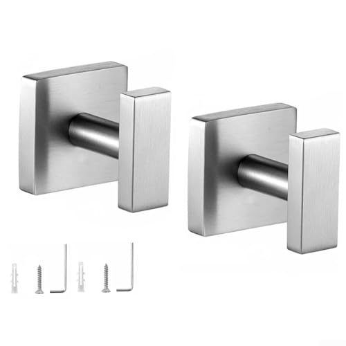 Metallhaken aus Edelstahl mit Widerstand für Badezimmer zum Aufhängen von Bademänteln, Handtüchern und hält Räume ordentlich (Silber) von GLFLOW