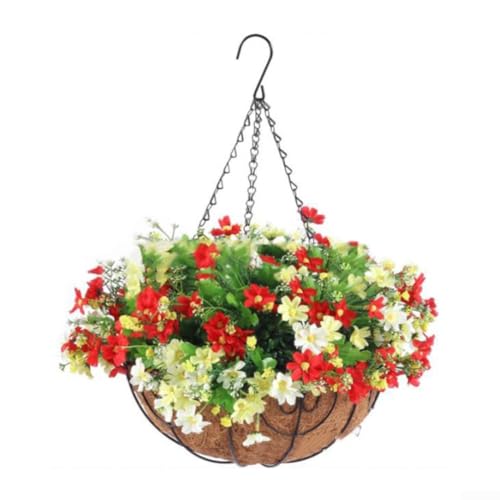 Rattan-Hängekorb mit lebensechten künstlichen Blumen für atemberaubende Attraktivität (C) von GLFLOW