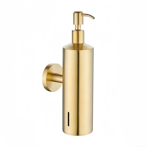 Seifenspender zur Wandmontage mit Edelstahl-Pumpflasche, rostbeständiges Design für Bad und Küche, glatte Seifenspender mit sicherer Installation (Gold) von GLFLOW