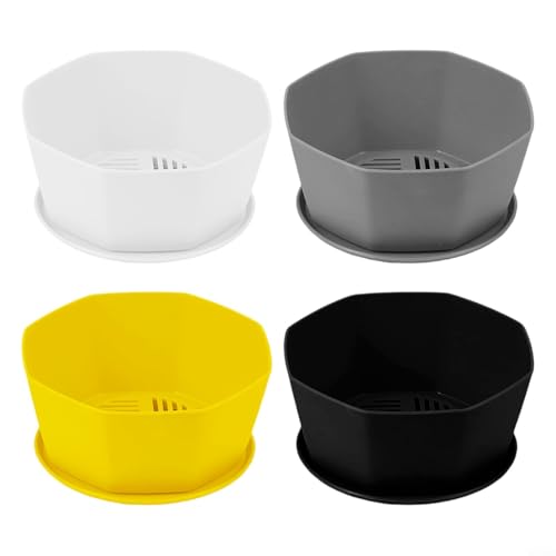 Set mit 4 runden Sukkulententententöpfen mit Drainage, perfekt für den Anbau und die Präsentation von Pflanzen im Innen- und Außenbereich (mittel) von GLFLOW