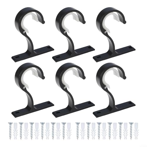 Set mit 6 Deckenaufhängungen für Gardinenstangen, inklusive Schrauben, kompatibel mit 25 x 28 mm Stangendurchmesser (schwarz) von GLFLOW