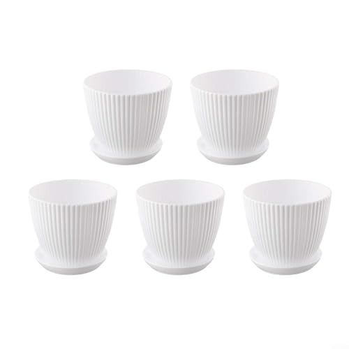 Set mit fünf minimalistischen Blumentöpfen mit effizientem Entwässerungssystem, perfekt für Ihr Haus oder Ihren Garten von GLFLOW