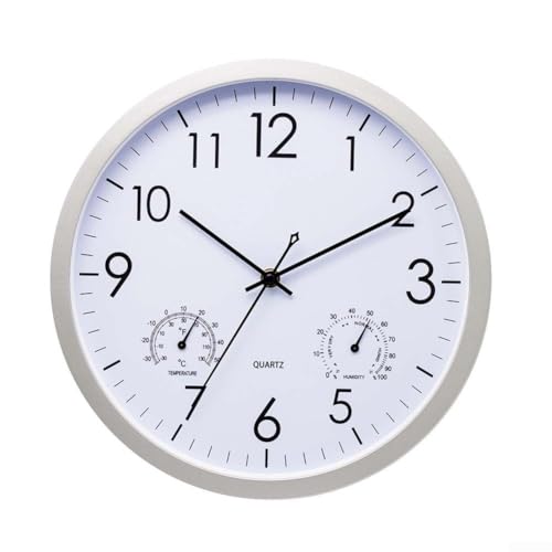 Silent Sweep Wanduhr mit Thermometer und Hygrometer, 30 cm, für genaue Zeit- und Klimaüberwachung von GLFLOW