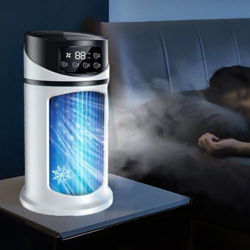 Tragbarer Desktop-Klimaanlagen-Ventilator mit LCD-Display, 6 Geschwindigkeitsstufen, 5-in-1-Luftkühler, persönlicher Raumkühler, Mini-Luftbefeuchter, Nachtlicht-Funktion von GLFLOW