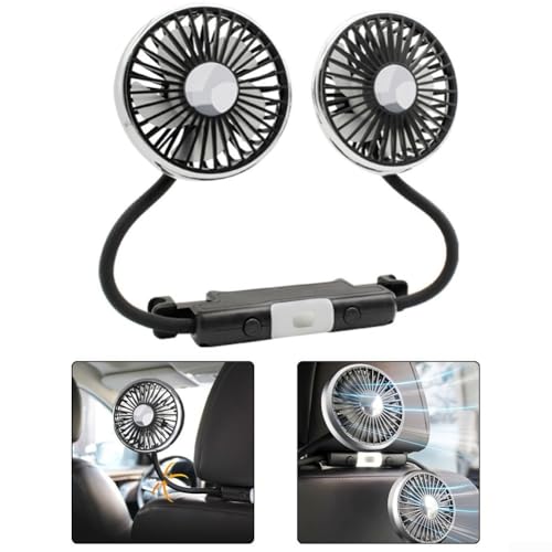 USB-betriebener Doppelkopf-Ventilator mit 360-Grad-Drehung, eingebautem LED-Licht und drei einstellbaren Geschwindigkeiten für Auto- und Heimkühlung von GLFLOW