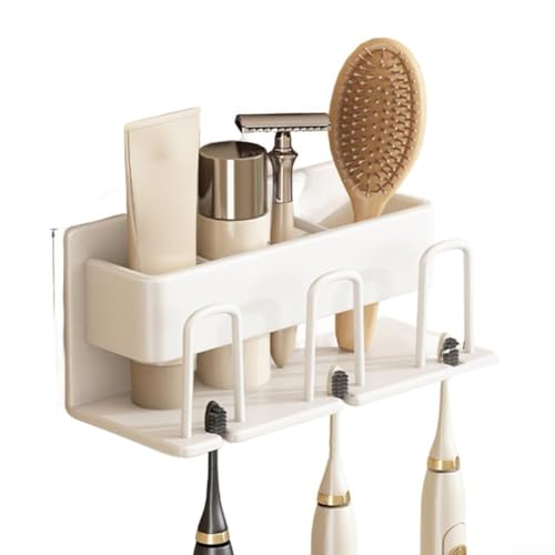 Zahnbürstenhalter Wandmontage mit Becher und Zahnpasta-Rack ohne Bohren Installation entworfen, um Platz im Badezimmer zu sparen, kompatibel mit elektrischen Zahnbürsten (Schwarz drei (weiß drei (weiß Zahnbürstenhalter Wandmontage mit Becher und Zahnpasta-Rack ohne Bohren Installation entworfen, um Platz im Badezimmer zu sparen, kompatibel mit elektrischen Zahnbürsten (Schwarz drei (weiß drei (weiß von GLFLOW