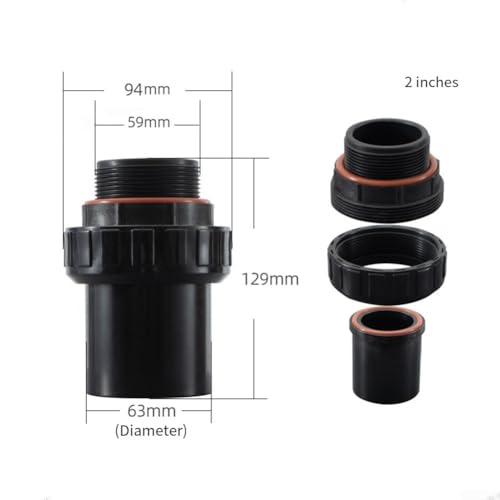 Zuverlässige Sandtank-Wasserrohrverbindung, PVC mit 1 5 Zoll und 2 Zoll flexiblen Anschlüssen für Pools (5,1 cm schwarz) von GLFLOW