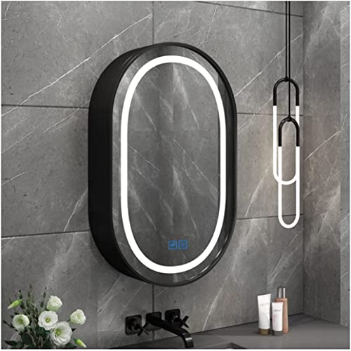 GLHalfM Medizinschränke für Badezimmer mit Spiegel, Aufbewahrungsschrank, wandmontierter Spiegelschrank mit LED-Beleuchtung, Touch-Taste, langsam schließendem Scharnier, oval 19,7 x 31,5 Zoll, Schwa von GLHalfM