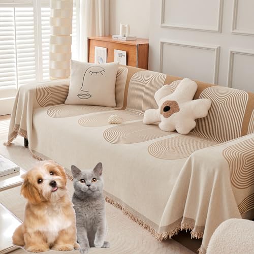 Reversible Chenille Sofa Cover, Double Sided Chenille Sofa Cover, Fine Chenille Sofa Cover, Four Seasons Soft Chenille Double Sided Sofa Towel Couch Covers for Pets (Beige,180*260cm/70.8*102.3in) von GLIART