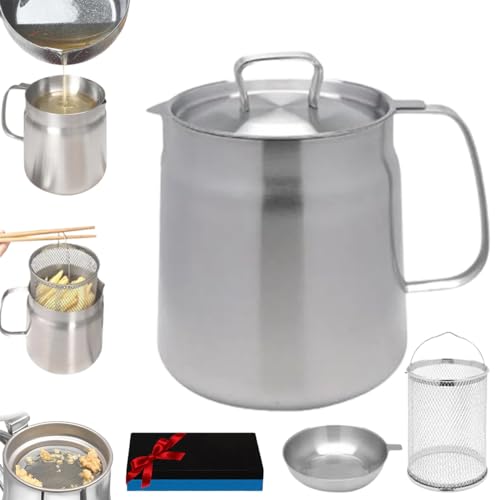 Wongfey Oil Pot, Wongfey Oil Pot Stainless Steel, 304 Stainless Steel Oil Filter Pot, Large Capacity Versatile Oil Fryer and Filter Cup Combo Vessel, Cooking Oil Filter Tank for Kitchen (1.5L) von GLIART