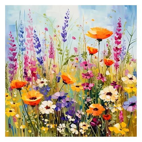 GLIDIAM 40x40cm Diamond Painting Blumen, Diamant Malerei Bilder Landschaft Blumenfeld, DIY Full Drill Basteln Erwachsene, Mosaik Stickerei Kreuzstich Geschenk für Wanddeko Wohnzimmer Schlafzimmer von GLIDIAM