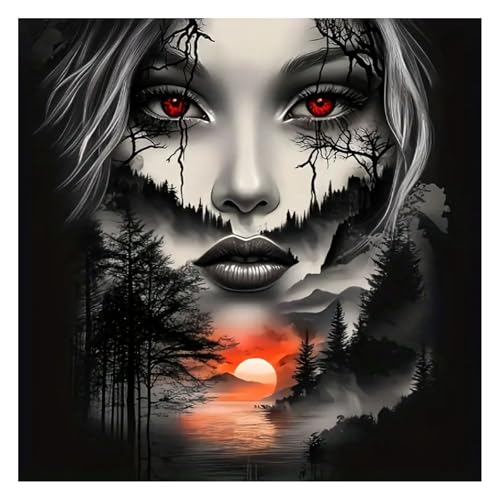 GLIDIAM 40x40cm Diamond Painting Frau Gesicht, Diamant Malerei Bilder Landschaft, DIY Full Drill Basteln Erwachsene, Mosaik Stickerei Kreuzstich Geschenk für Wanddeko Wohnzimmer Schlafzimmer von GLIDIAM