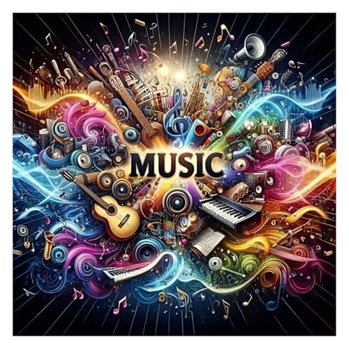 GLIDIAM 40x40cm Diamond Painting Musik Music, Diamant Malerei Bilder Musikinstrument, DIY Full Drill Basteln Erwachsene, Mosaik Stickerei Kreuzstich Geschenk für Wanddeko Wohnzimmer Schlafzimmer von GLIDIAM
