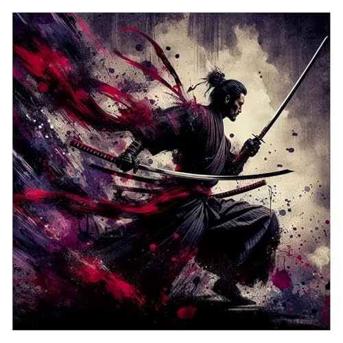 GLIDIAM 40x40cm Diamond Painting Samurai, Diamant Malerei Bilder Japan Ninja, DIY Full Drill Basteln Erwachsene, Mosaik Stickerei Kreuzstich Geschenk für Wanddeko Wohnzimmer Schlafzimmer von GLIDIAM