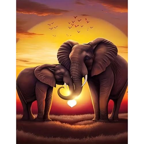 GLIDIAM 40x50cm Diamond Painting Elefant Groß, Diamant Malerei Bilder Afrika Tiere, DIY Full Drill Basteln Erwachsene, Mosaik Stickerei Kreuzstich Geschenk für Wanddeko Wohnzimmer Schlafzimmer von GLIDIAM