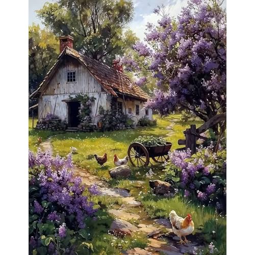GLIDIAM 40x50cm Diamond Painting Landschaft, Diamant Malerei Bilder Haus Blumen Lila Flieder, DIY Full Drill Basteln Erwachsene, Mosaik Stickerei Kreuzstich Geschenk für Wanddeko Wohnzimmer GLIDIAM 40x50cm Diamond Painting Landschaft, Diamant Malerei Bilder Haus Blumen Lila Flieder, DIY Full Drill Basteln Erwachsene, Mosaik Stickerei Kreuzstich Geschenk für Wanddeko Wohnzimmer von GLIDIAM