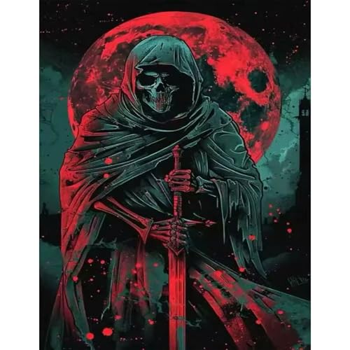 GLIDIAM 40x50cm Diamond Painting Totenkopf Skull Mond, Diamant Malerei Bilder Gothic Horror Halloween, DIY Full Drill Basteln Erwachsene, Mosaik Stickerei Kreuzstich Geschenk für Wanddeko Wohnzimmer von GLIDIAM