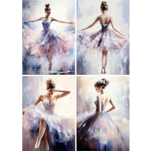 GLIDIAM 4er Set Diamond Painting Ballerina, Diamant Malerei Bilder Ballett, 30x40cm DIY Full Drill Basteln Erwachsene, Mosaik Stickerei Kreuzstich Geschenk für Wanddeko Wohnzimmer Schlafzimmer GLIDIAM 4er Set Diamond Painting Ballerina, Diamant Malerei Bilder Ballett, 30x40cm DIY Full Drill Basteln Erwachsene, Mosaik Stickerei Kreuzstich Geschenk für Wanddeko Wohnzimmer Schlafzimmer von GLIDIAM